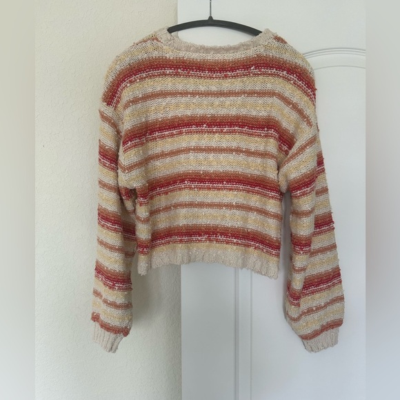 NWOT PINK LILY WOMENS ORANGE AND RED MULTICOLOR STRIPED POPCORN SWEATER - Picture 6 of 9